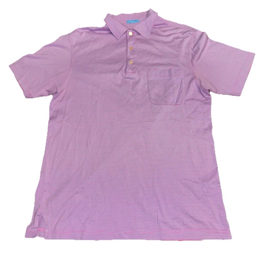 J. McLaughlin Polo Shirt Striped Pocket Pink Short Sleeve Men Medium Pima Cotton